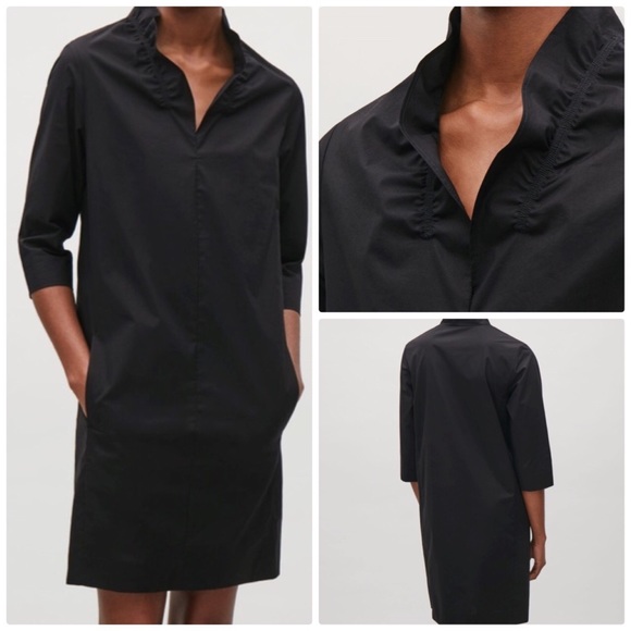 COS Dresses & Skirts - COS Gathered Neck Black Dress Size 12